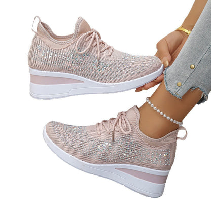 Rhinestone Lace Up Fashion Style Daily Commuter Women's Casual Shoes - Hamora