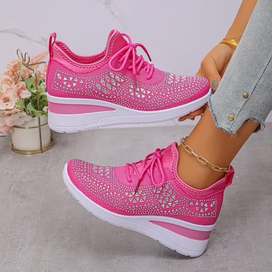 Rhinestone Lace Up Fashion Style Daily Commuter Women's Casual Shoes - Hamora