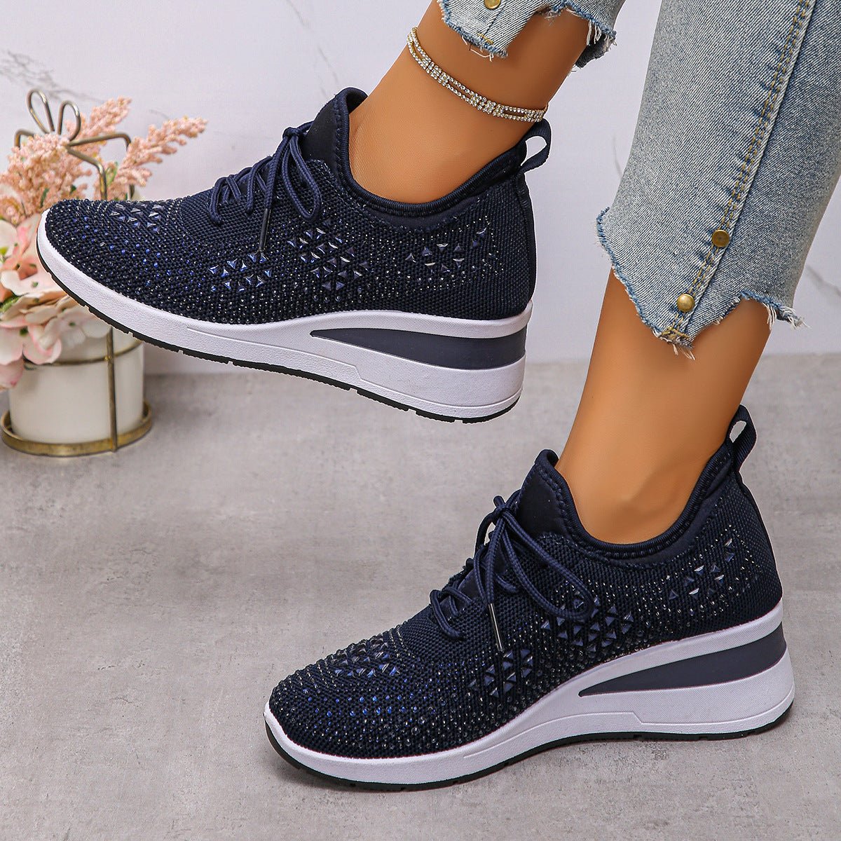 Rhinestone Lace Up Fashion Style Daily Commuter Women's Casual Shoes - Hamora