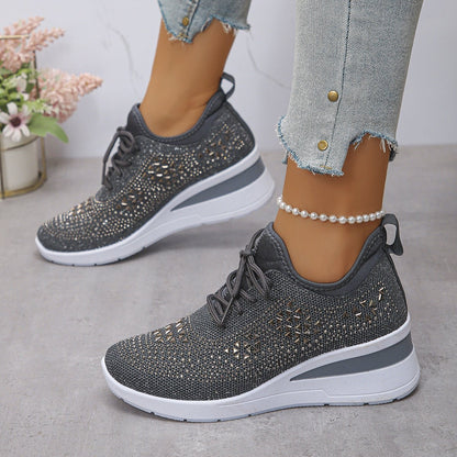 Rhinestone Lace Up Fashion Style Daily Commuter Women's Casual Shoes - Hamora