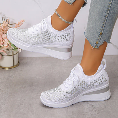 Rhinestone Lace Up Fashion Style Daily Commuter Women's Casual Shoes - Hamora