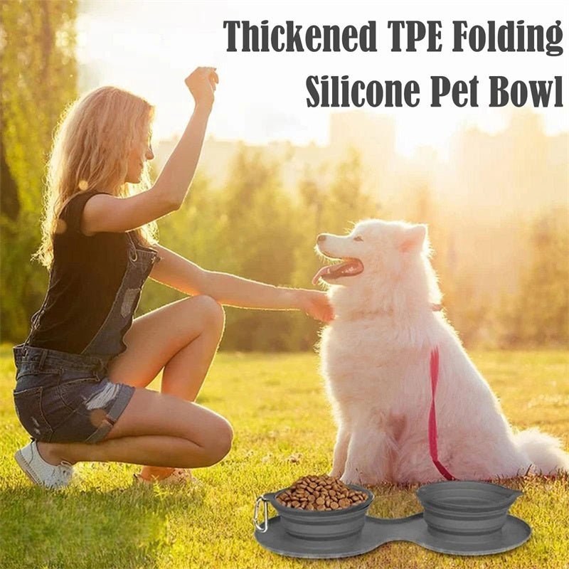 Rubber Foldable Double Bowl Pet Feeding Bowl Pets Supplies Dog Cat Bowls - Hamora