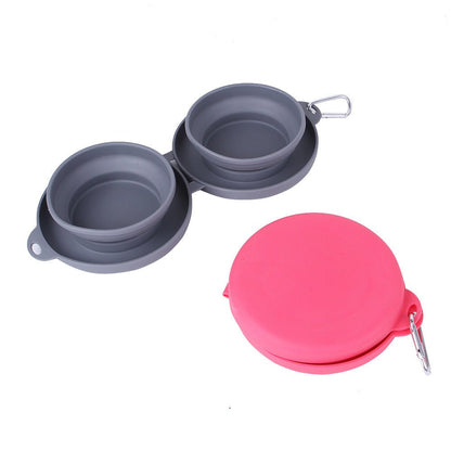 Rubber Foldable Double Bowl Pet Feeding Bowl Pets Supplies Dog Cat Bowls - Hamora