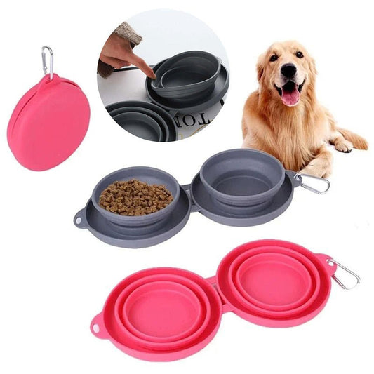 Rubber Foldable Double Bowl Pet Feeding Bowl Pets Supplies Dog Cat Bowls - Hamora