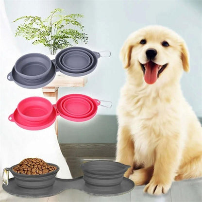 Rubber Foldable Double Bowl Pet Feeding Bowl Pets Supplies Dog Cat Bowls - Hamora