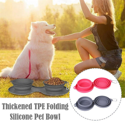 Rubber Foldable Double Bowl Pet Feeding Bowl Pets Supplies Dog Cat Bowls - Hamora