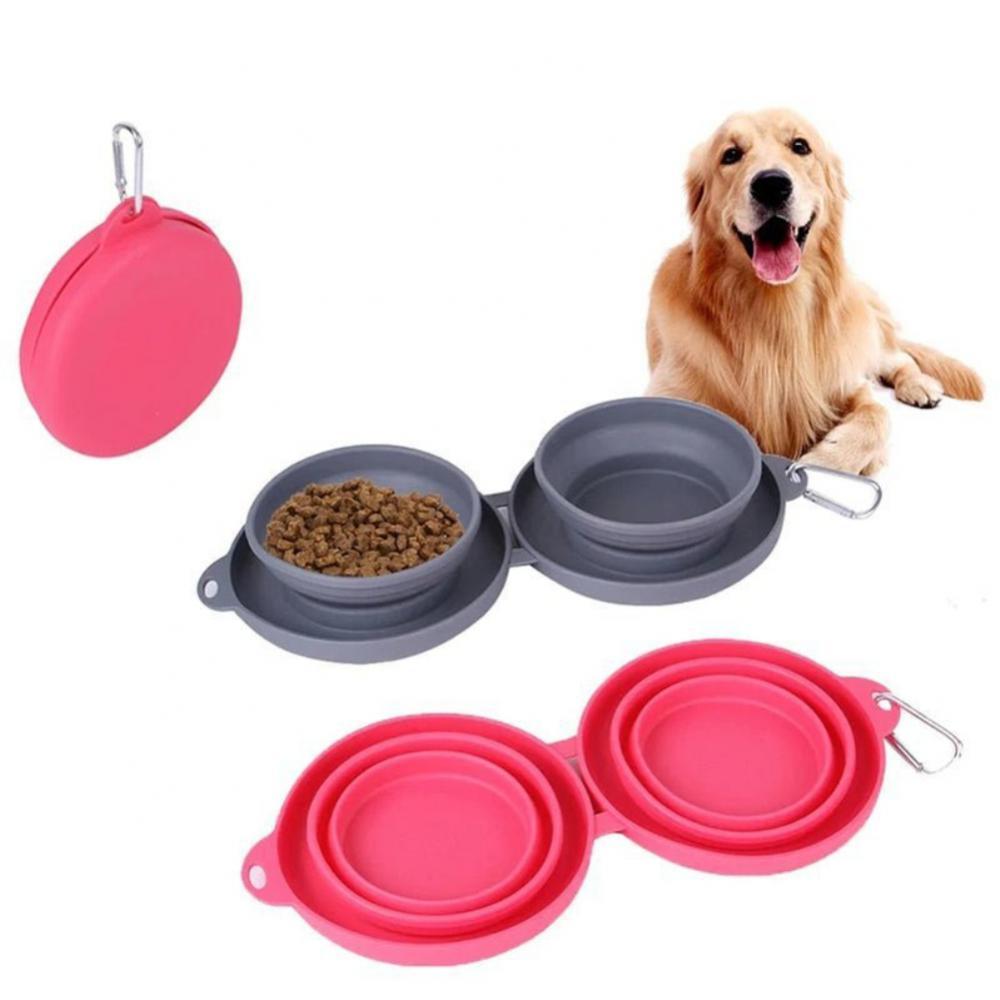 Rubber Foldable Double Bowl Pet Feeding Bowl Pets Supplies Dog Cat Bowls - Hamora