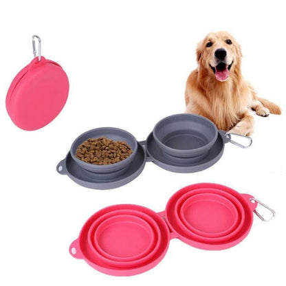 Rubber Foldable Double Bowl Pet Feeding Bowl Pets Supplies Dog Cat Bowls - Hamora