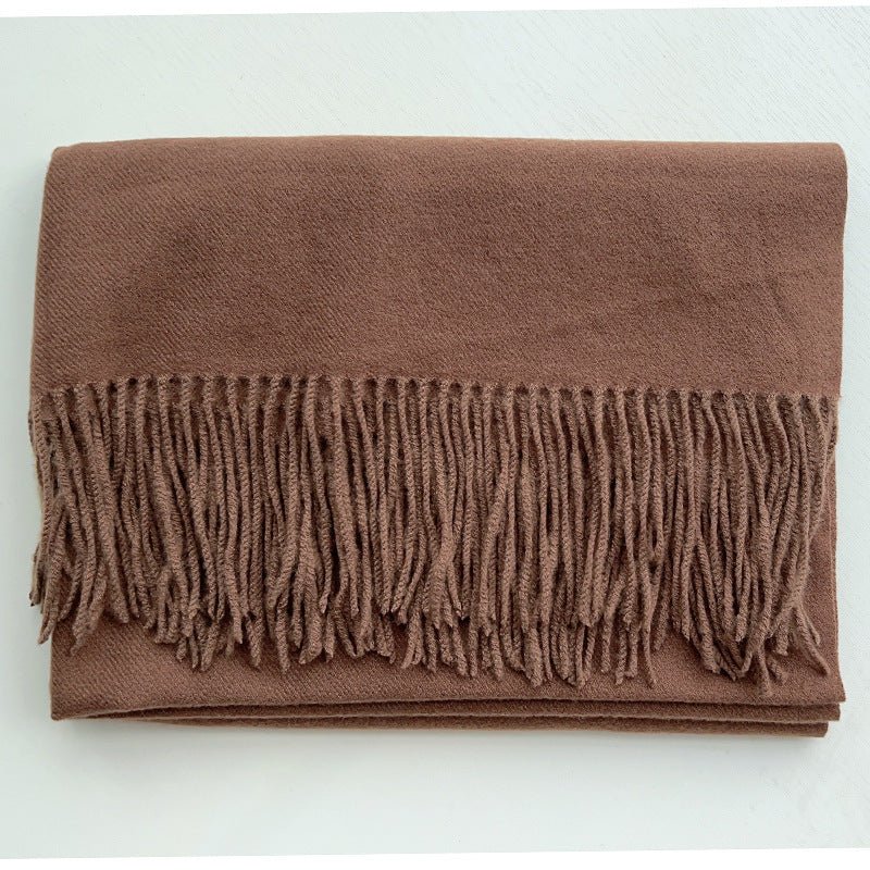 Simple Tassel Shawl Warm Artificial Cashmere Scarf - Hamora