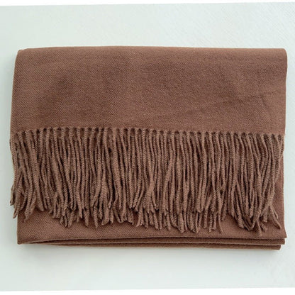 Simple Tassel Shawl Warm Artificial Cashmere Scarf - Hamora