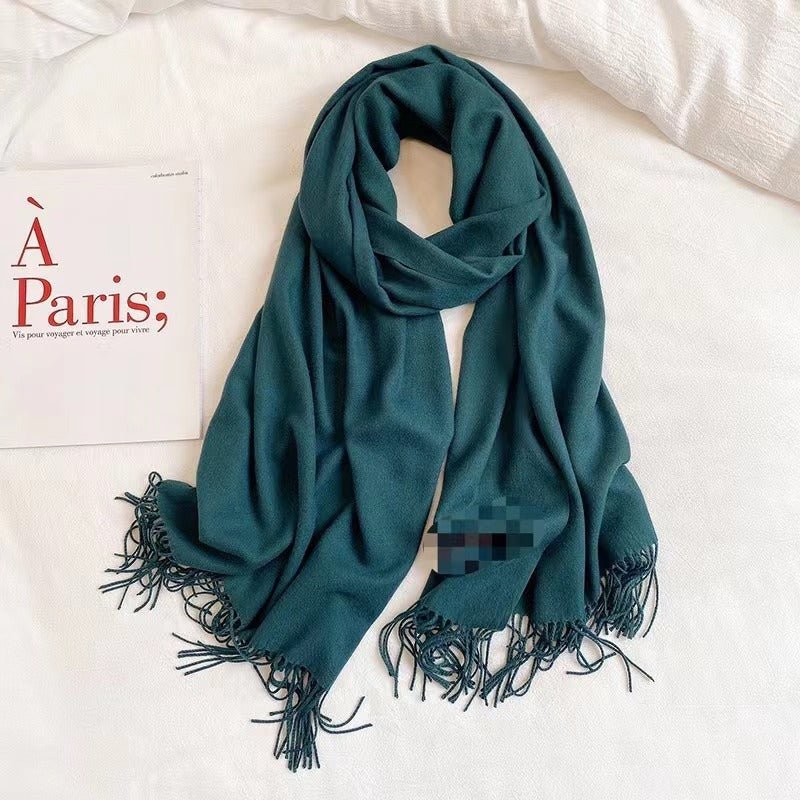 Simple Tassel Shawl Warm Artificial Cashmere Scarf - Hamora