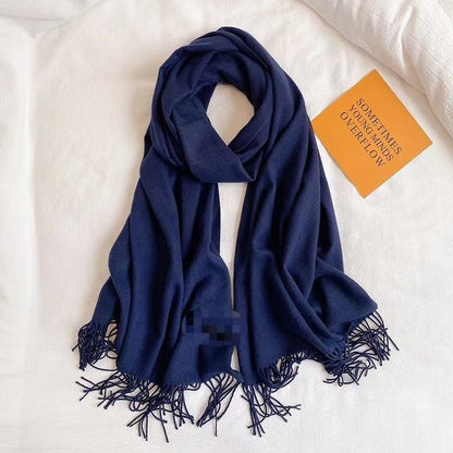 Simple Tassel Shawl Warm Artificial Cashmere Scarf - Hamora
