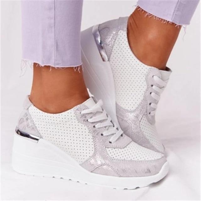 Sneakers Platform Wedge Heel Casual Shoes Lace - up Mesh Sneakers - Hamora