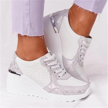 Sneakers Platform Wedge Heel Casual Shoes Lace - up Mesh Sneakers - Hamora
