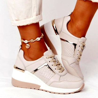 Sneakers Platform Wedge Heel Casual Shoes Lace - up Mesh Sneakers - Hamora