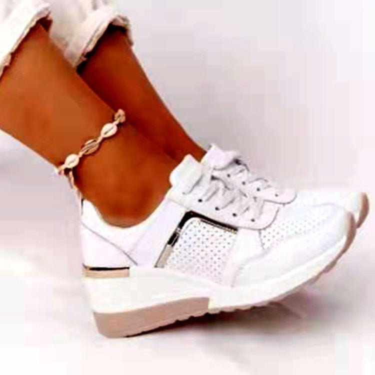 Sneakers Platform Wedge Heel Casual Shoes Lace - up Mesh Sneakers - Hamora