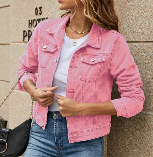 Solid Color Fashion Slim Lapel Denim Jacket - Hamora