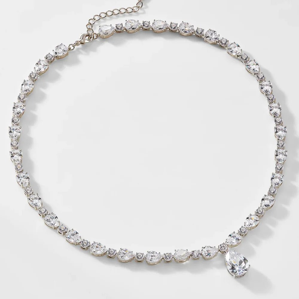 Stonefans Shiny CZ Pear Drop Necklace Choker for Women Luxury Bridal Round Circle Rhinestone Clavicle Chain Necklace Jewelry - Hamora