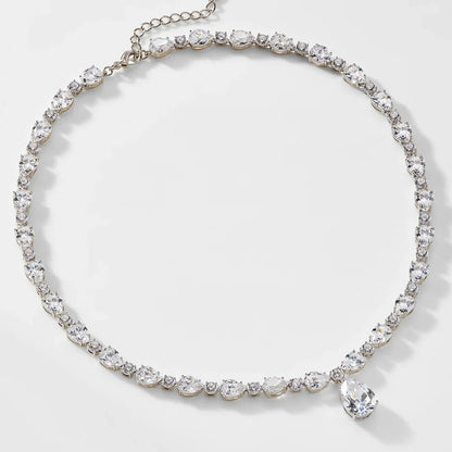 Stonefans Shiny CZ Pear Drop Necklace Choker for Women Luxury Bridal Round Circle Rhinestone Clavicle Chain Necklace Jewelry - Hamora