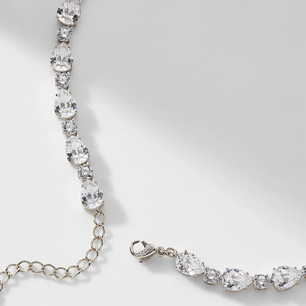 Stonefans Shiny CZ Pear Drop Necklace Choker for Women Luxury Bridal Round Circle Rhinestone Clavicle Chain Necklace Jewelry - Hamora