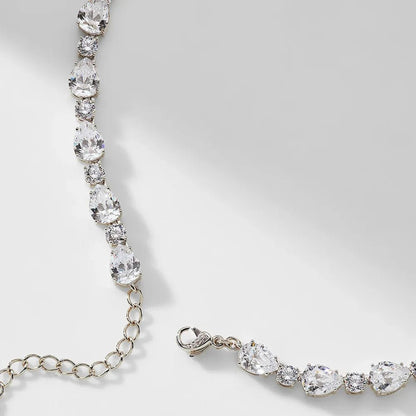 Stonefans Shiny CZ Pear Drop Necklace Choker for Women Luxury Bridal Round Circle Rhinestone Clavicle Chain Necklace Jewelry - Hamora