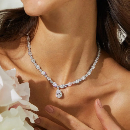 Stonefans Shiny CZ Pear Drop Necklace Choker for Women Luxury Bridal Round Circle Rhinestone Clavicle Chain Necklace Jewelry - Hamora